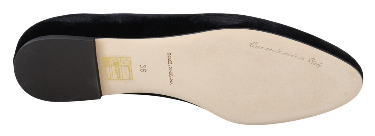 Dolce & Gabbana Black Velvet Slip-On Loafers Flats Shoes
