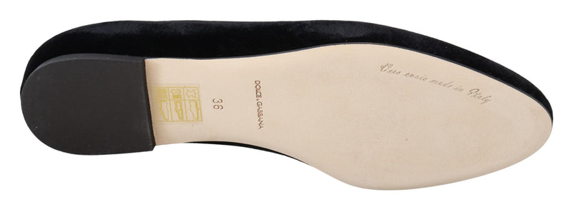 Dolce & Gabbana Black Velvet Slip-On Loafers Flats Shoes