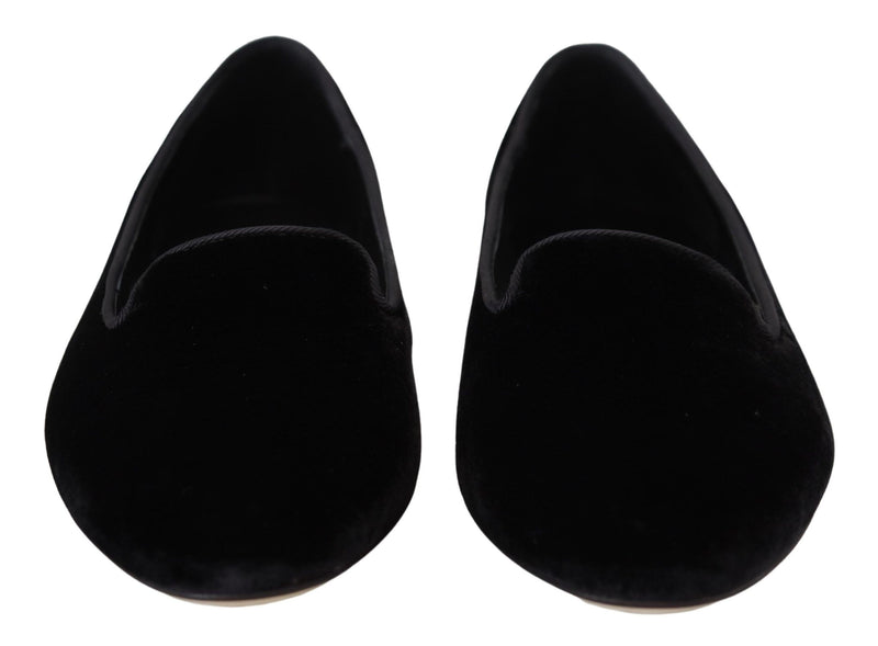 Dolce & Gabbana Black Velvet Slip-On Loafers Flats Shoes
