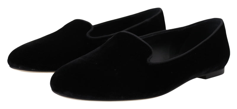 Dolce & Gabbana Black Velvet Slip-On Loafers Flats Shoes