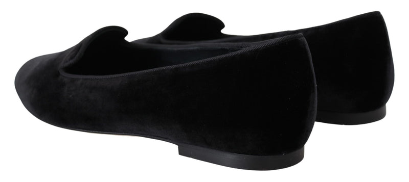 Dolce & Gabbana Black Velvet Slip-On Loafers Flats Shoes