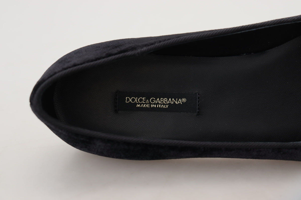 Dolce & Gabbana Black Velvet Slip-On Loafers Flats Shoes