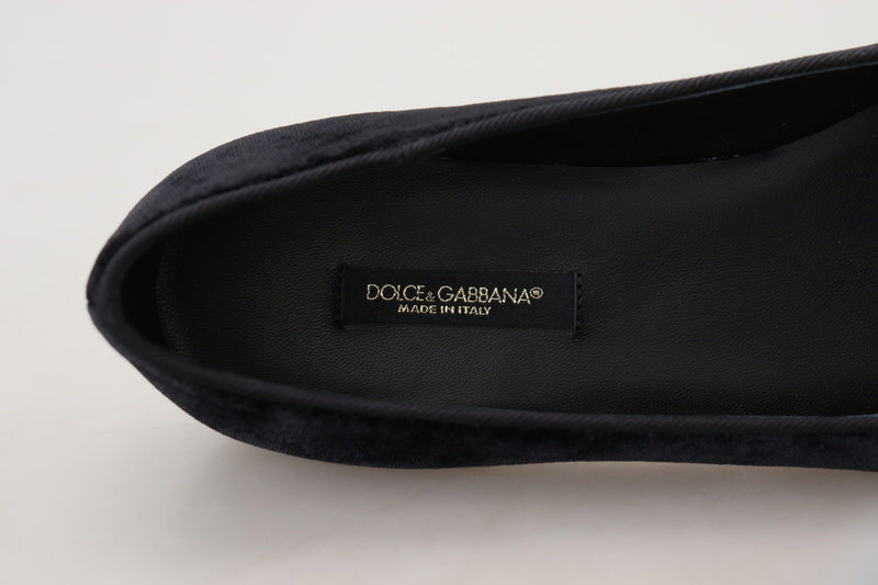 Dolce & Gabbana Black Velvet Slip-On Loafers Flats Shoes