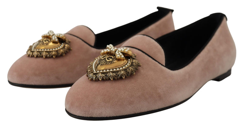 Dolce & Gabbana Pink Velvet Slip-On Loafers Flats Shoes