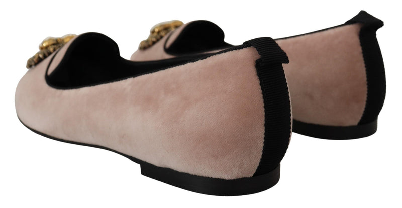 Dolce & Gabbana Pink Velvet Slip-On Loafers Flats Shoes