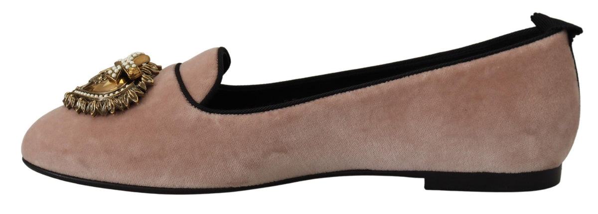 Dolce & Gabbana Pink Velvet Slip-On Loafers Flats Shoes