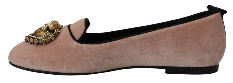 Dolce & Gabbana Pink Velvet Slip-On Loafers Flats Shoes