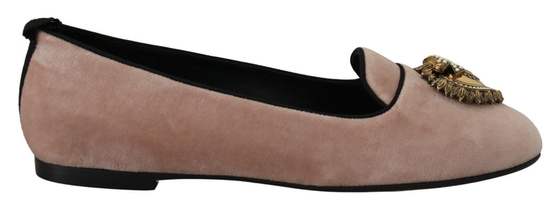 Dolce & Gabbana Pink Velvet Slip-On Loafers Flats Shoes