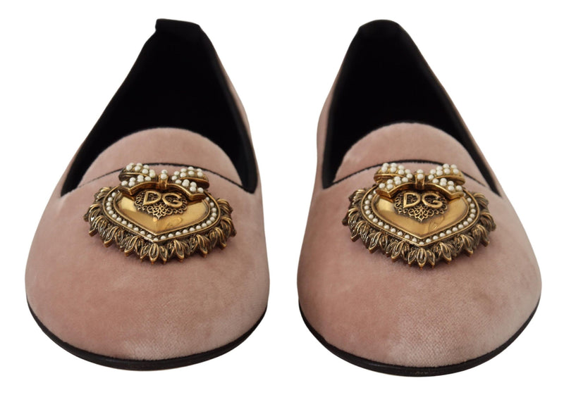 Dolce & Gabbana Pink Velvet Slip-On Loafers Flats Shoes