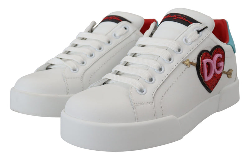 Dolce & Gabbana White Portofino Logo Heart Sneakers