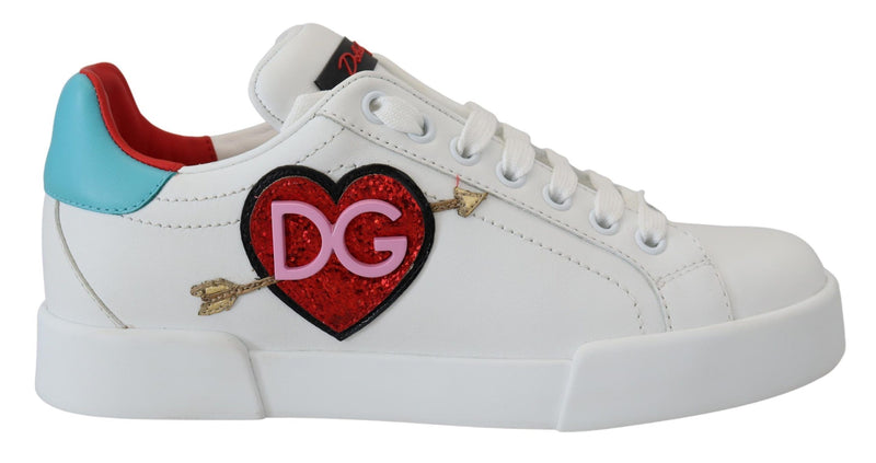 Dolce & Gabbana White Portofino Logo Heart Sneakers