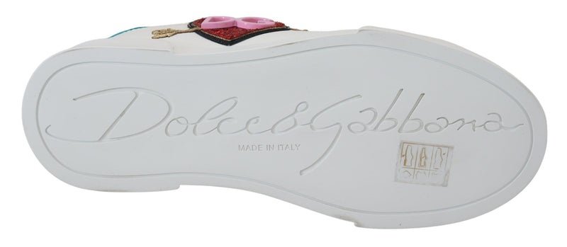 Dolce & Gabbana White Portofino Logo Heart Sneakers