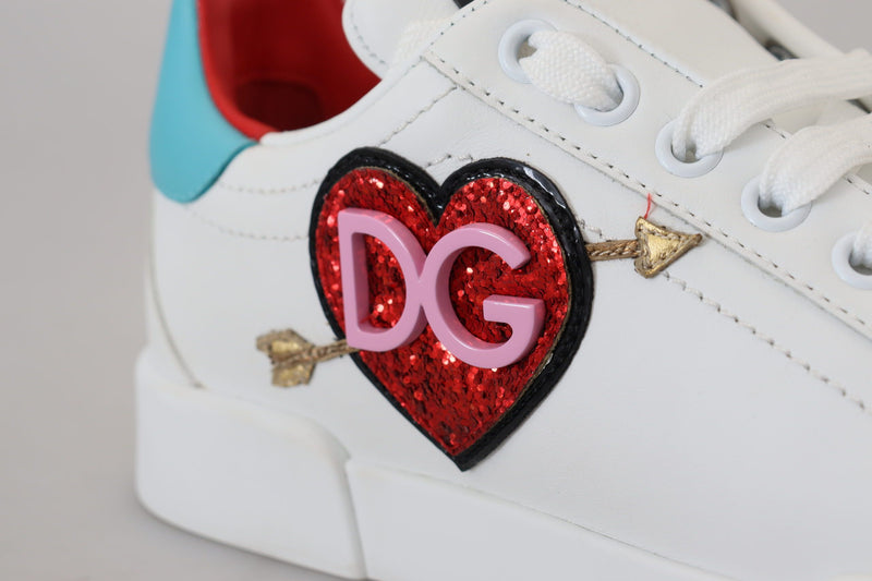Dolce & Gabbana White Portofino Logo Heart Sneakers