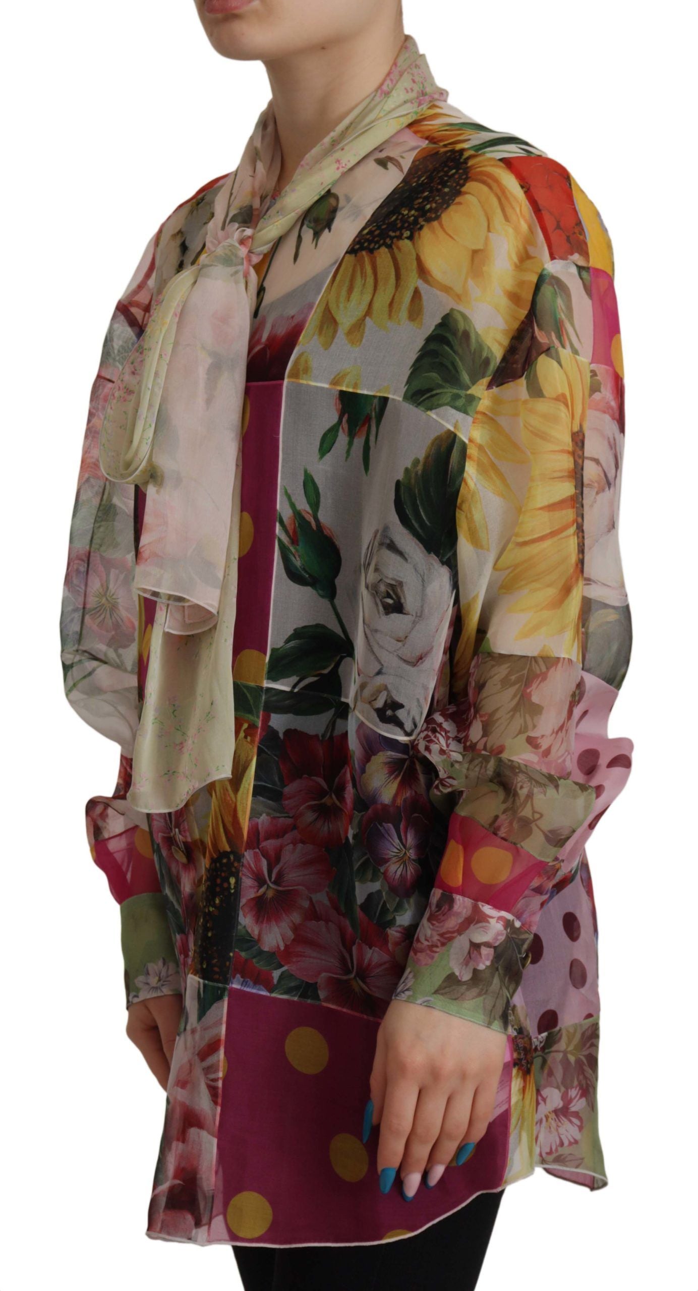 Dolce & Gabbana Multicolor Blouse met Schotse Kraag en Patchwork