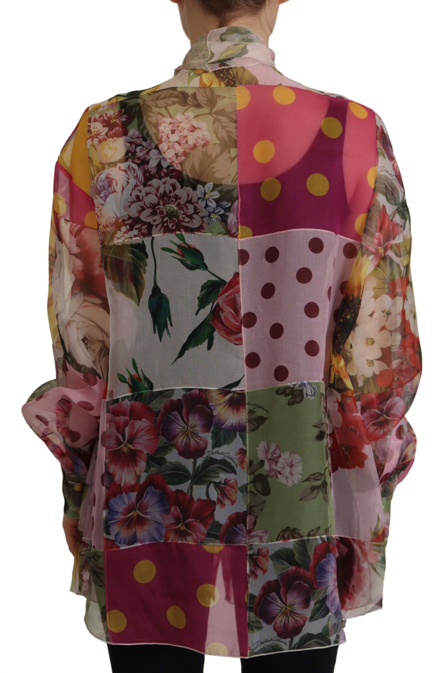 Dolce & Gabbana Multicolor Blouse met Schotse Kraag en Patchwork