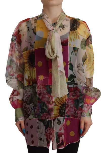 Dolce & Gabbana Multicolor Blouse met Schotse Kraag en Patchwork