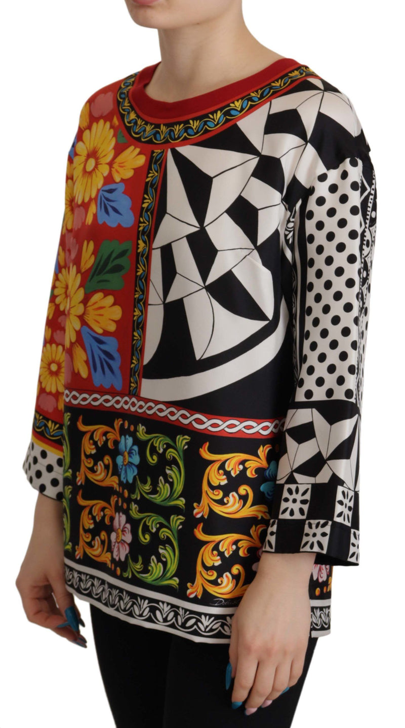 Dolce & Gabbana Multicolor Printed Baroque Loose Long Sleeve Top