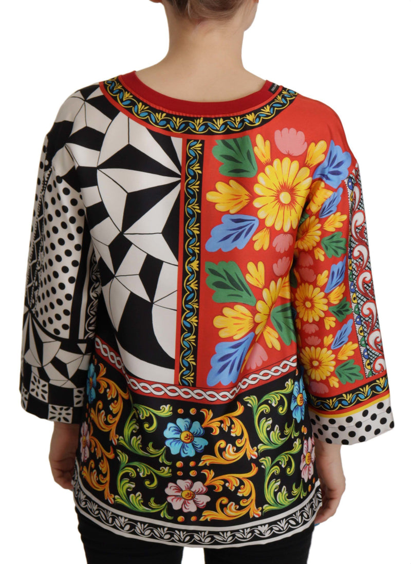 Dolce & Gabbana Multicolor Printed Baroque Loose Long Sleeve Top