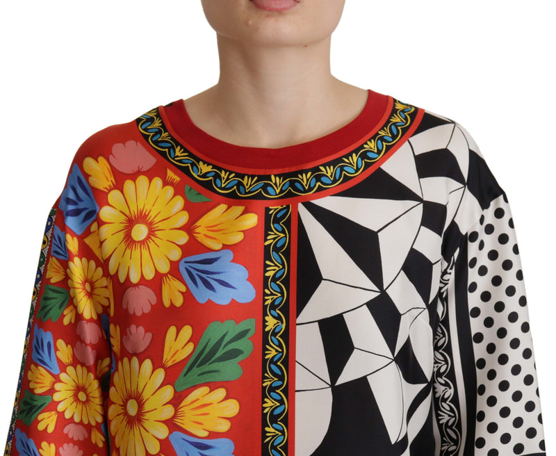 Dolce & Gabbana Multicolor Printed Baroque Loose Long Sleeve Top
