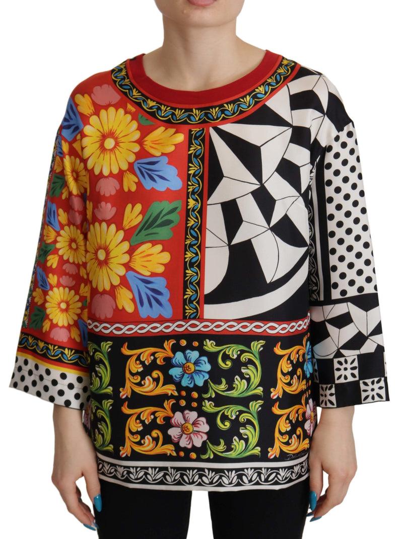 Dolce & Gabbana Multicolor Printed Baroque Loose Long Sleeve Top