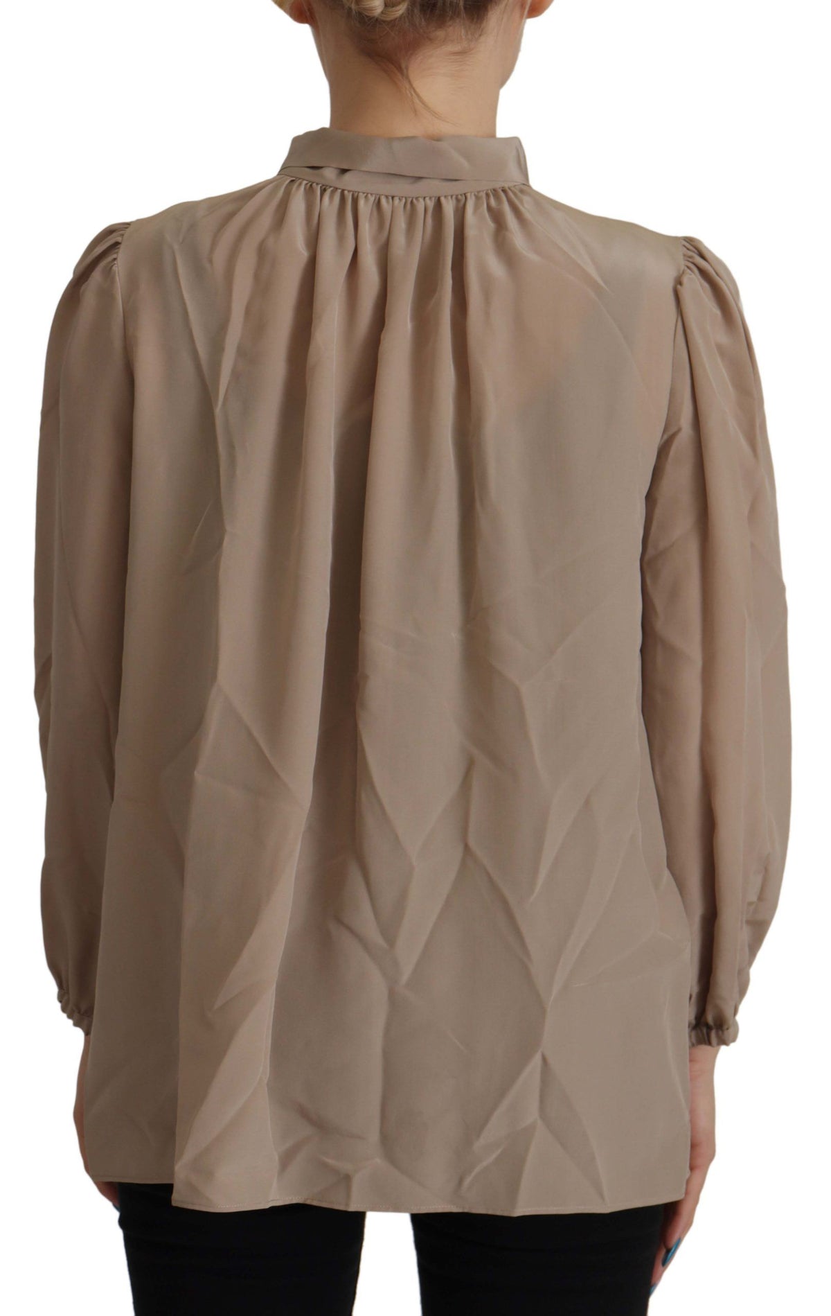 Dolce & Gabbana Brown Ascot Collar Blouse with Waistband Sleeves