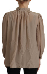 Dolce & Gabbana Brown Ascot Collar Blouse with Waistband Sleeves