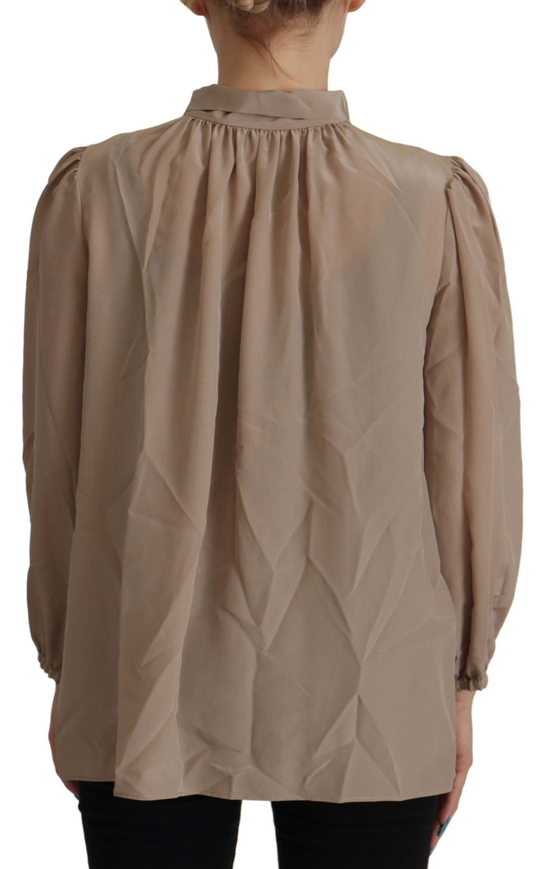 Dolce & Gabbana Blouse en Soie Marron avec Col Ascot