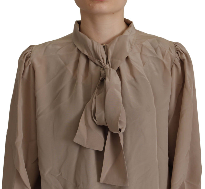 Dolce & Gabbana Blouse en Soie Marron avec Col Ascot