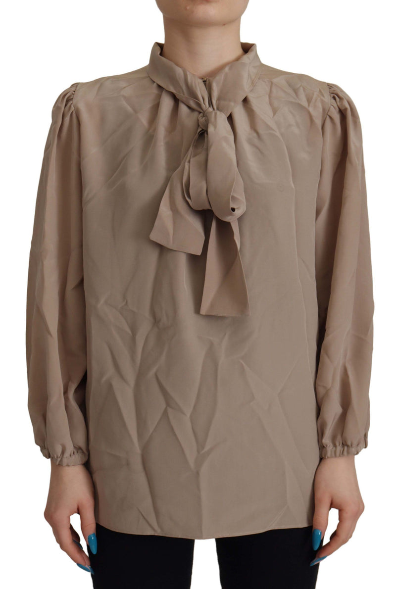 Dolce & Gabbana Blouse en Soie Marron avec Col Ascot