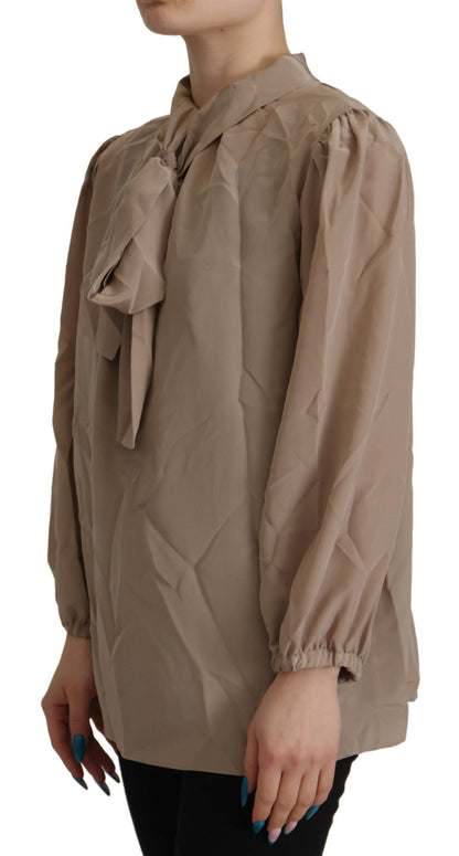 Dolce & Gabbana Bruine Top met Mouwen, Ascot Kraag en Tailleband