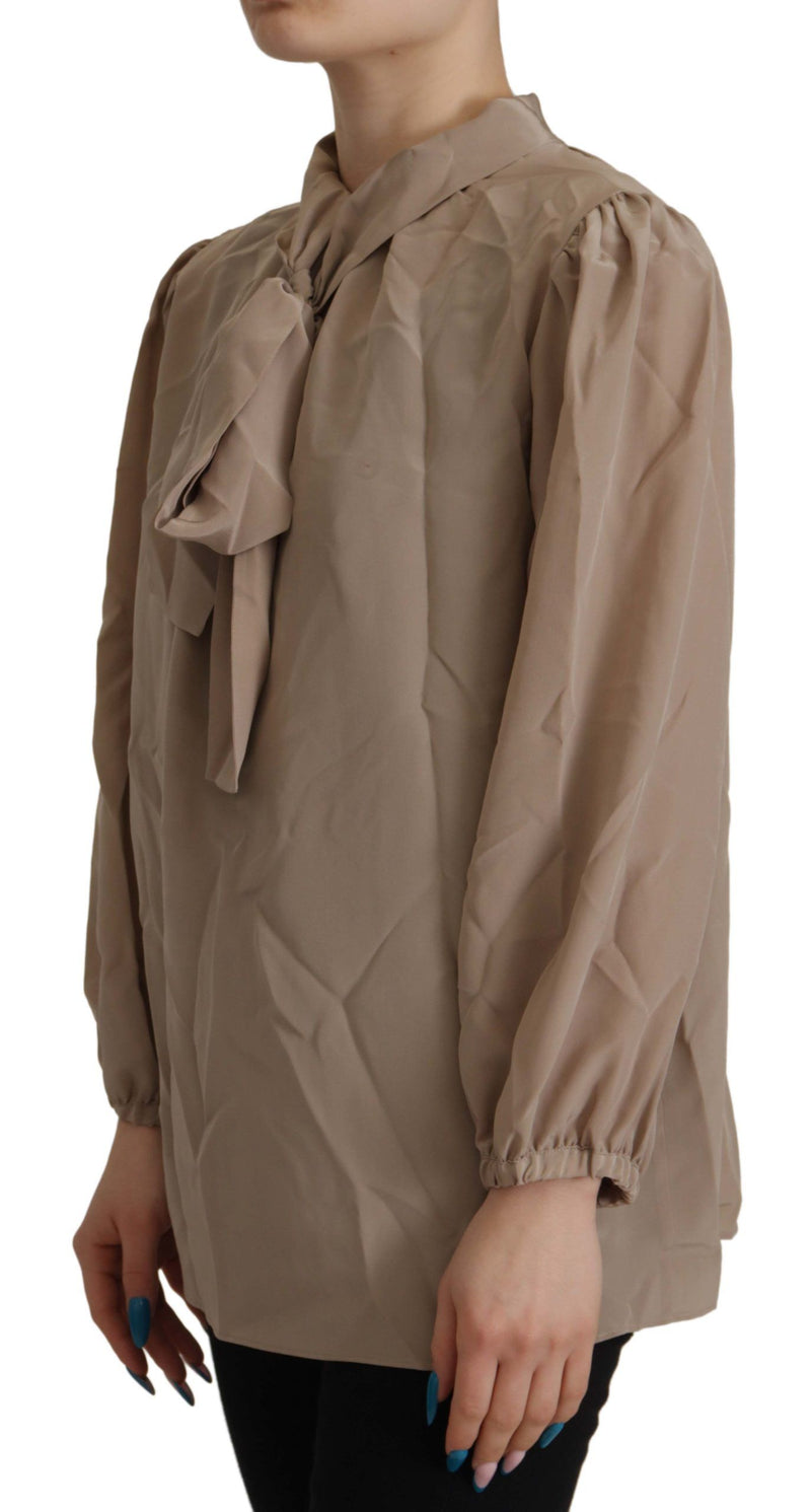 Dolce & Gabbana Blouse en Soie Marron avec Col Ascot