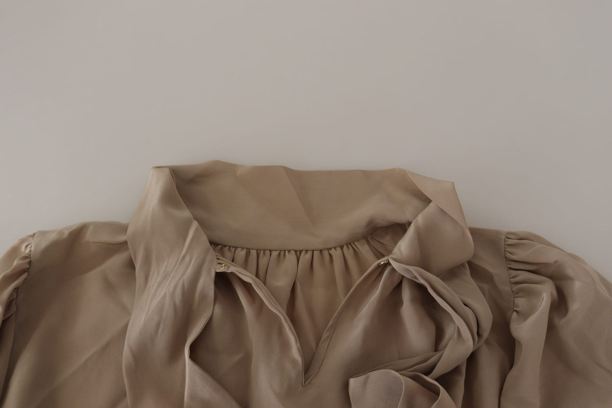 Dolce & Gabbana Brown Ascot Collar Blouse with Waistband Sleeves