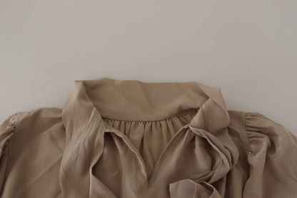 Dolce & Gabbana Bruine Top met Mouwen, Ascot Kraag en Tailleband