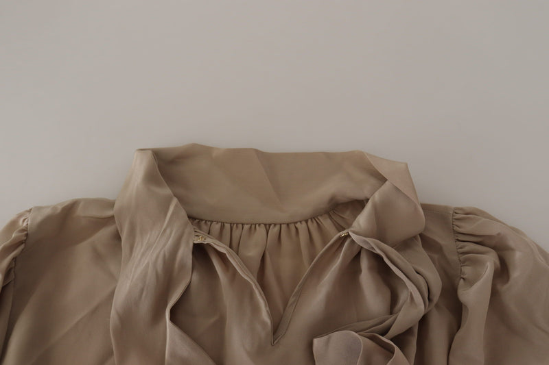 Dolce & Gabbana Blouse en Soie Marron avec Col Ascot