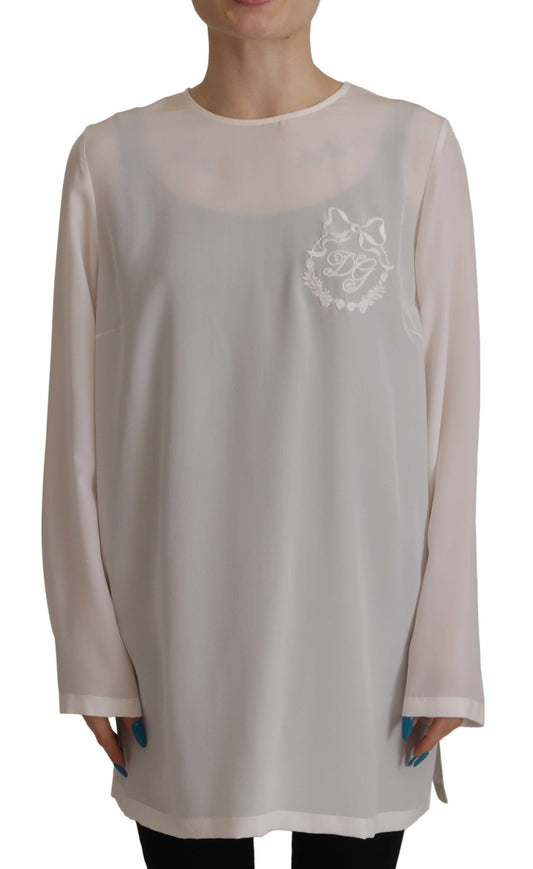 Dolce & Gabbana witte zijden blouse met DG-logo en lange mouwen