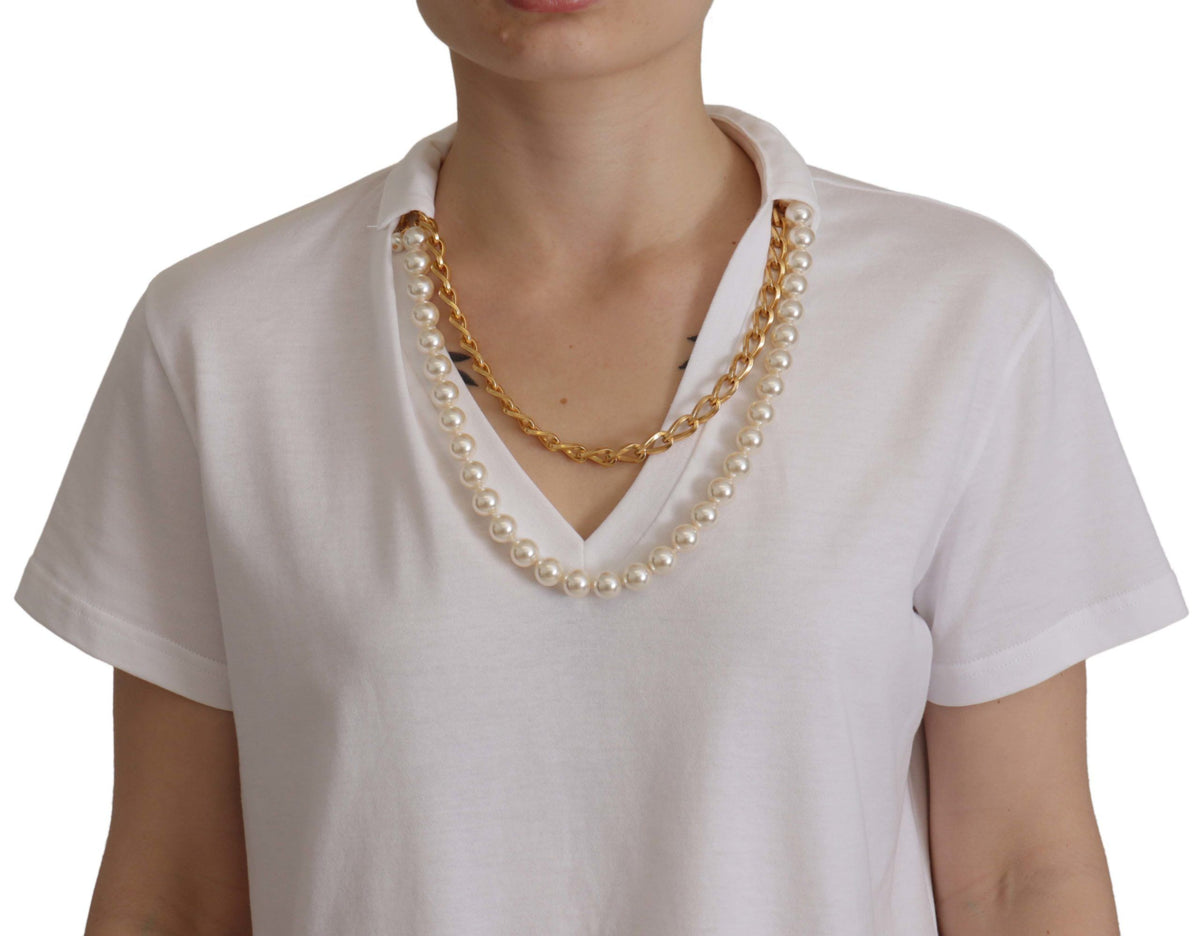 Dolce & Gabbana T-shirt Blanc avec Détail de Collier