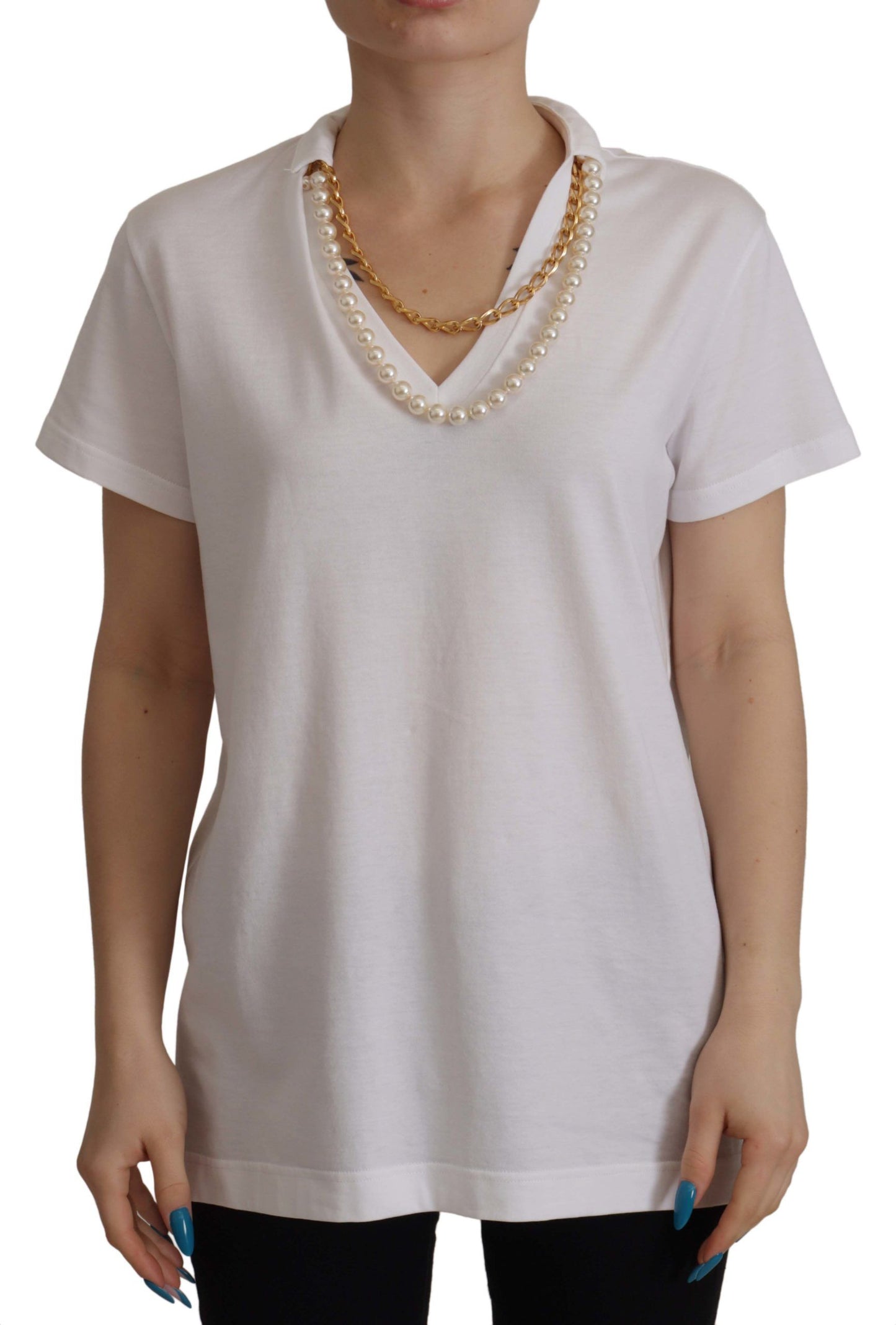 Dolce & Gabbana wit T-shirt met halsversiering en ketting