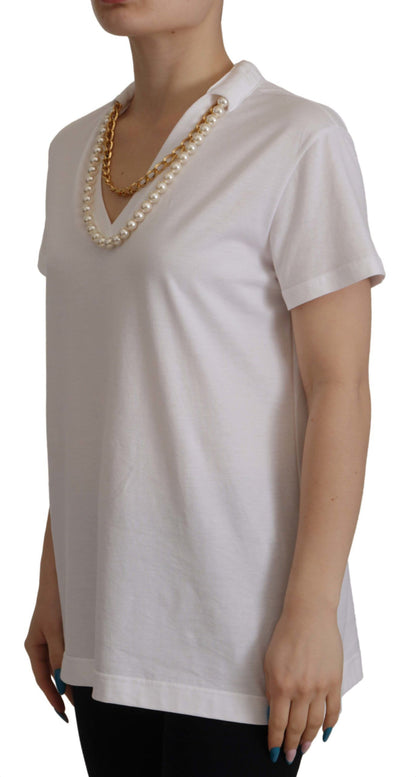 Dolce & Gabbana wit T-shirt met halsversiering en ketting