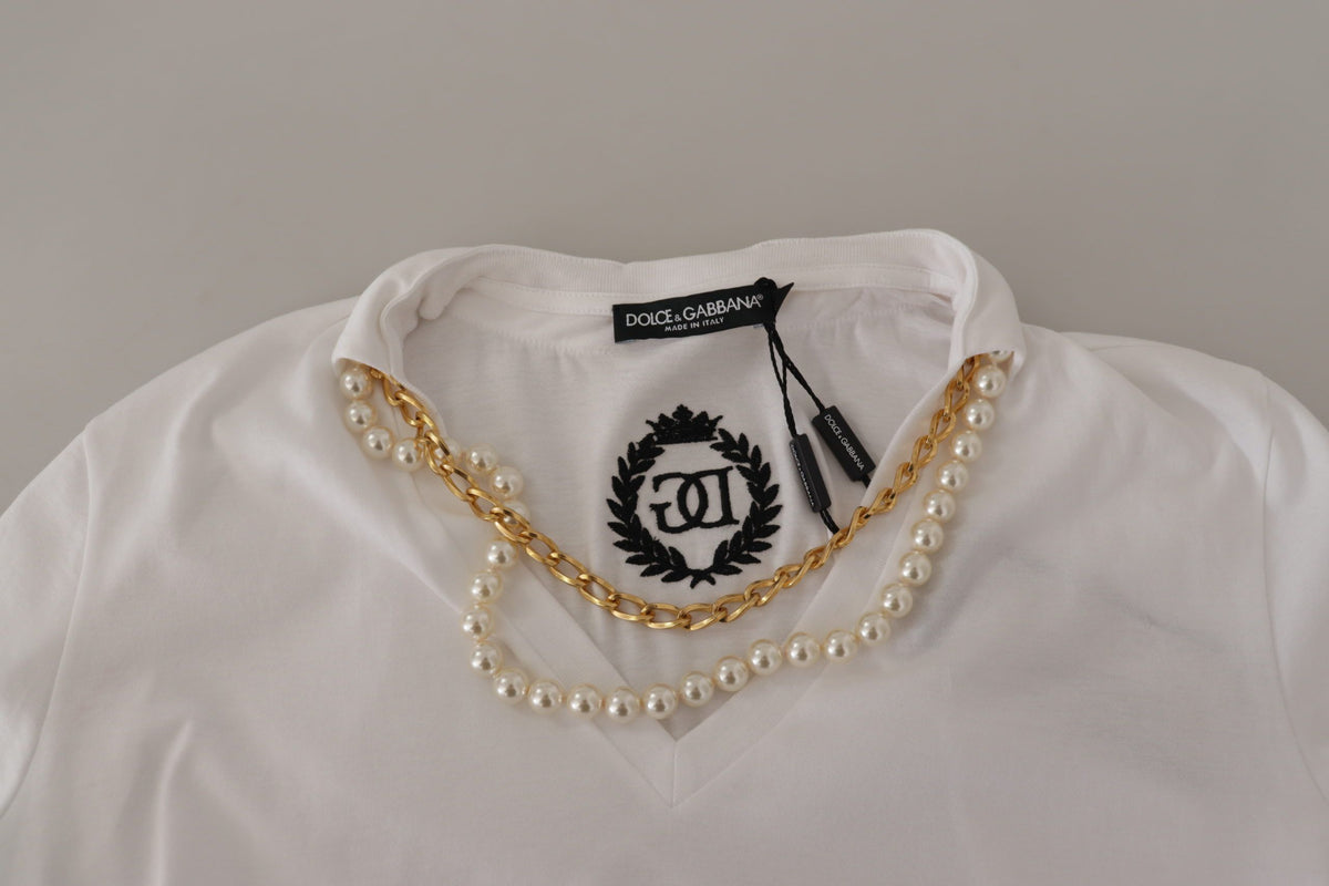 Dolce & Gabbana T-shirt Blanc avec Détail de Collier