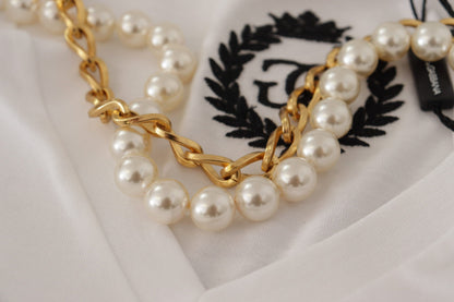 Dolce & Gabbana wit T-shirt met halsversiering en ketting