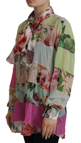 Dolce & Gabbana Blouse Ascot Col Multicolore à Motifs Floraux