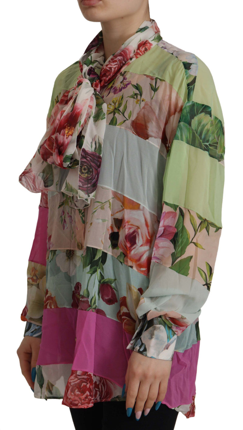 Dolce & Gabbana Blouse Ascot Col Multicolore à Motifs Floraux