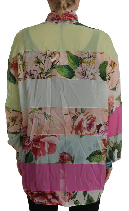 Dolce & Gabbana bloemenprint blouse met patchwork en ascotkraag in verschillende kleuren