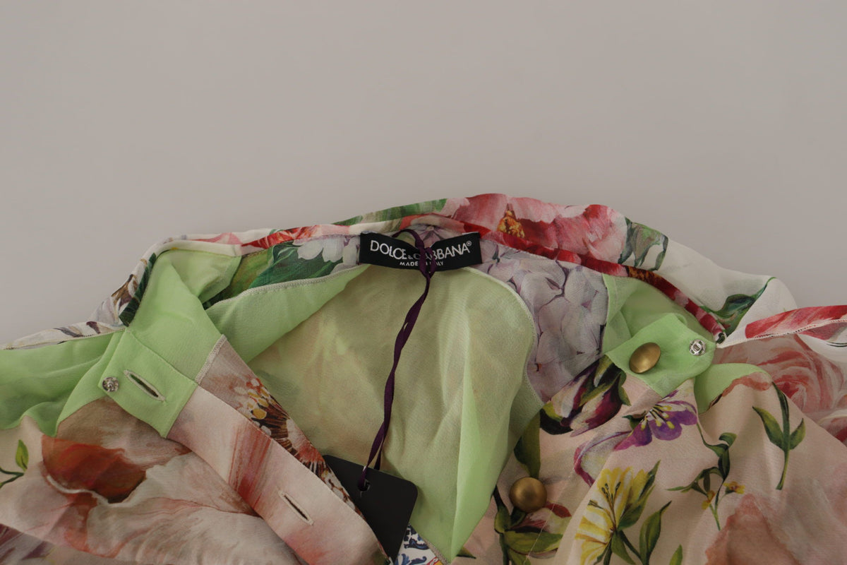 Dolce & Gabbana Blouse Ascot Col Multicolore à Motifs Floraux