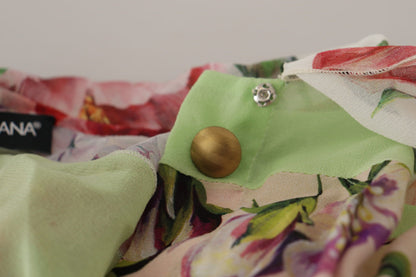 Dolce & Gabbana bloemenprint blouse met patchwork en ascotkraag in verschillende kleuren
