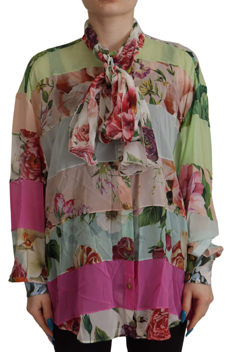 Dolce & Gabbana Blouse Ascot Col Multicolore à Motifs Floraux