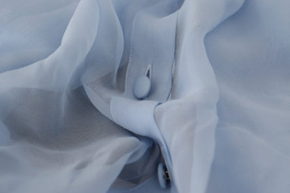 Dolce & Gabbana Top van lichtblauwe zijde met ascotkraag en lange mouwen