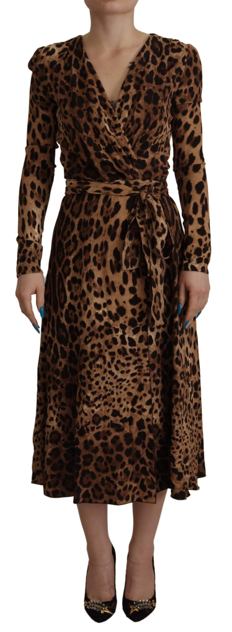 Robe Maxi A-line en Viscose Léopard Marron Dolce & Gabbana