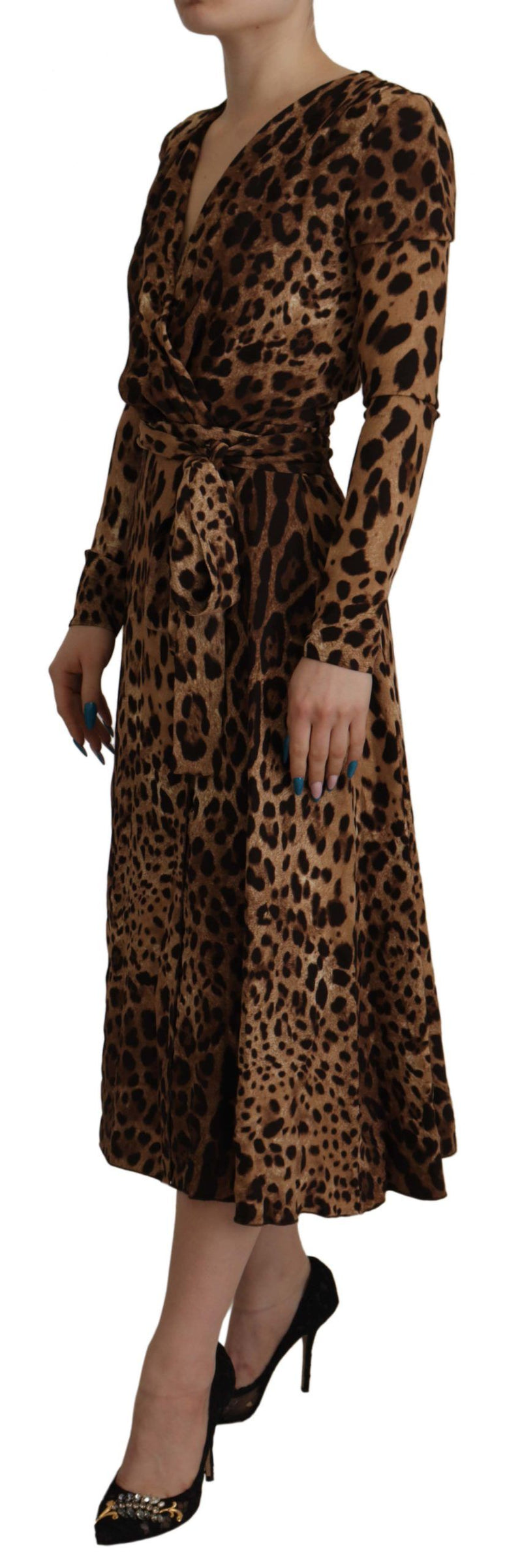 Robe Maxi A-line en Viscose Léopard Marron Dolce & Gabbana