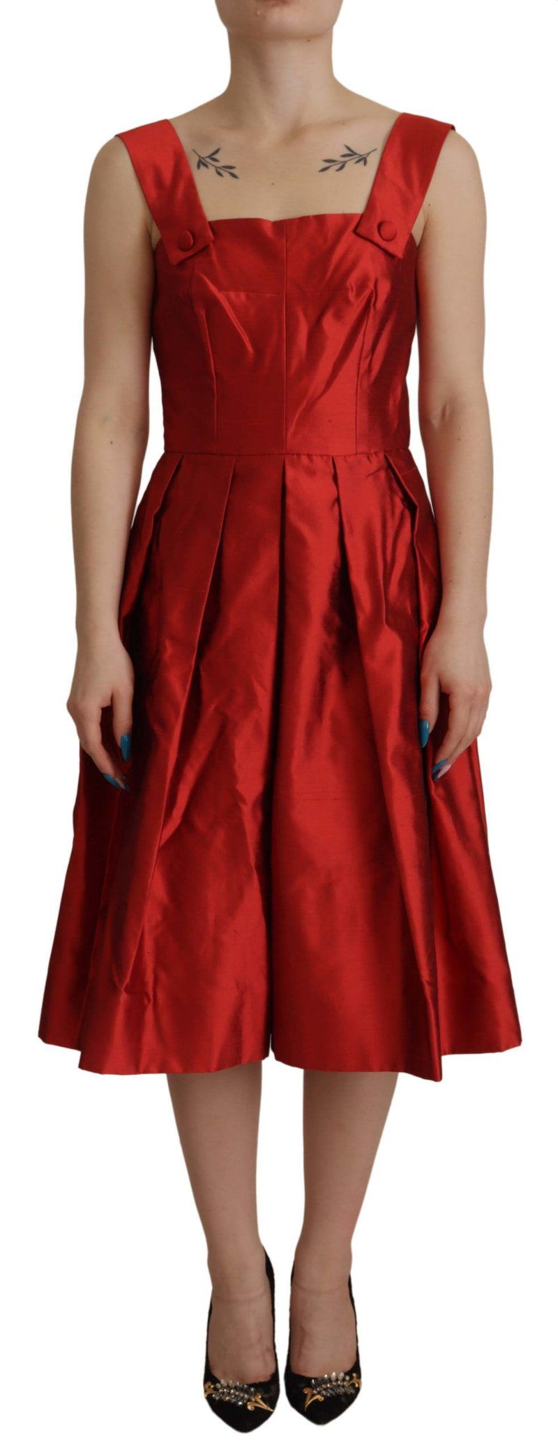 Robe midi plissée en satin de soie rouge Dolce & Gabbana